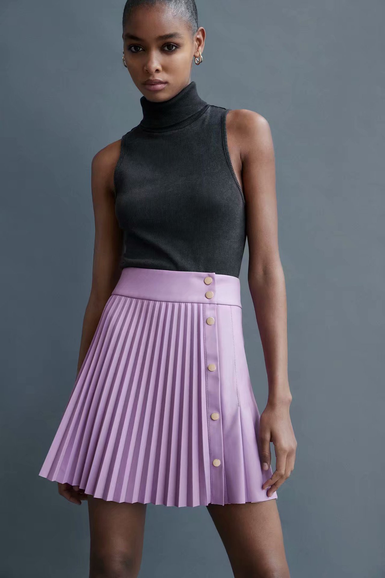 Chân Váy Da Pu Xếp Ly Thời Trang Âu Mỹ Cho Nữ 2020 N8-35792