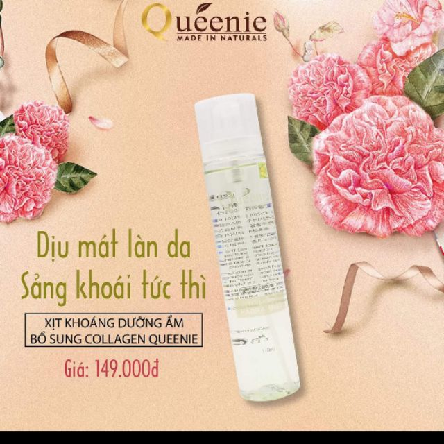 Xịt khoáng dưỡng ẩm bổ sung collagen queenie