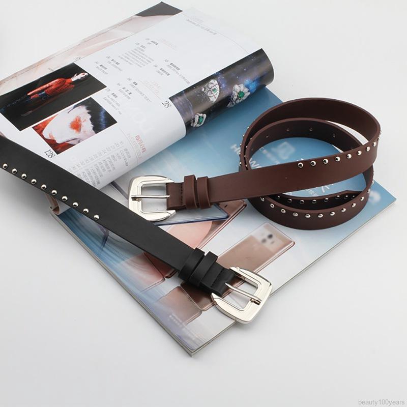 ❉beauty❉ Ladies Square Rivet Stitching Metal Pin Buckle Popular Wild Casual Novelty Fashion Punk Square Ring Belt