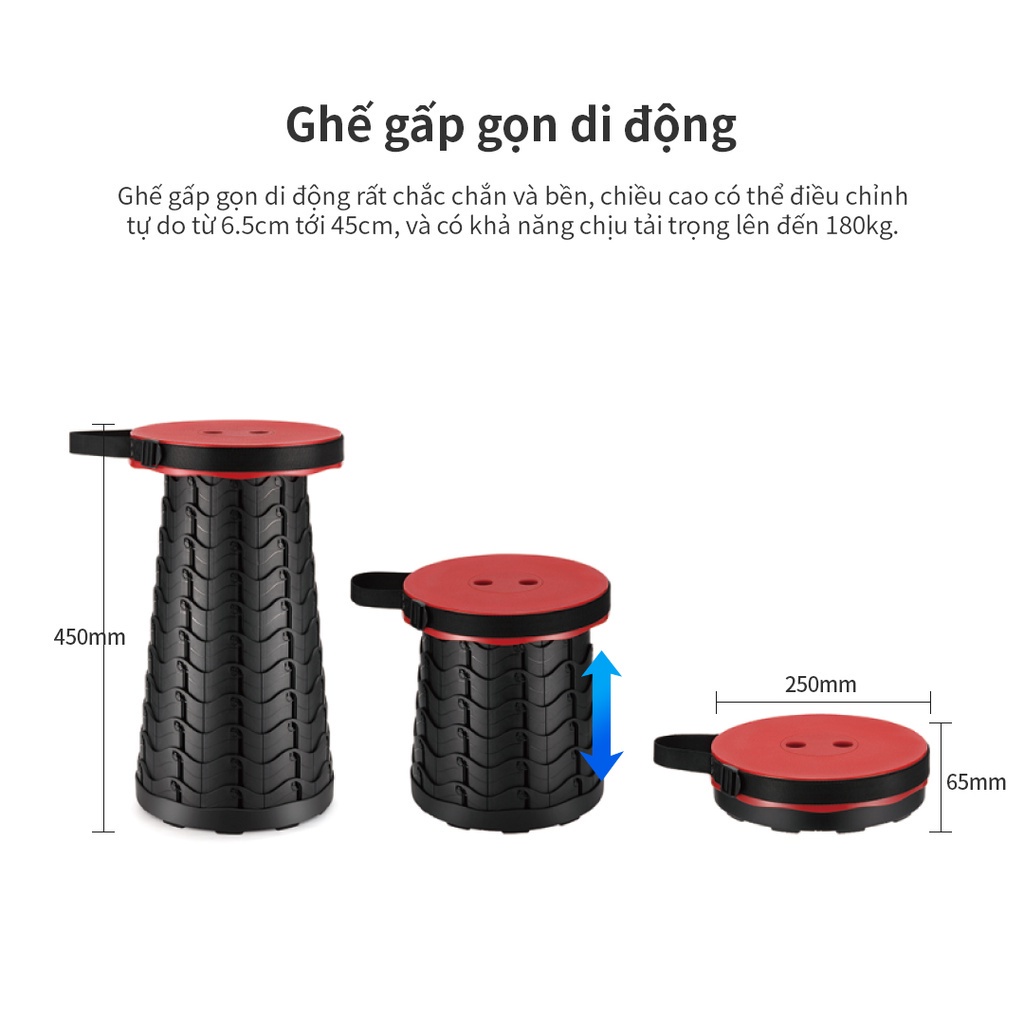 Ghế gấp gọn di động bằng nhựa Lock&amp;Lock Telescopic Stool - Màu đỏ LHI519RED Chính hãng