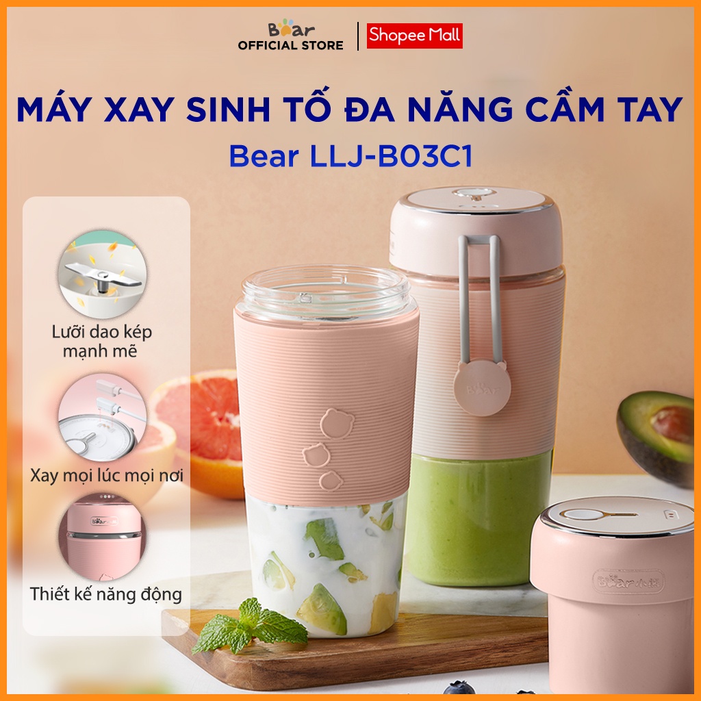 [Mã ELHA22 giảm 6% đơn 300K] Ly Xay Sinh Tố Cầm Tay Đa Năng Bear 300ML LLJ-B03C1 - Hàng Chính Hãng - Bảo Hành 18 Tháng