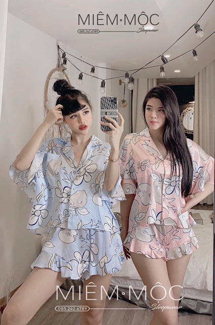 Đồ Bộ Nữ Pijama freesize dưới 73kg - quần ngắn tay ngắn cánh dơi lụa satin cao cấp