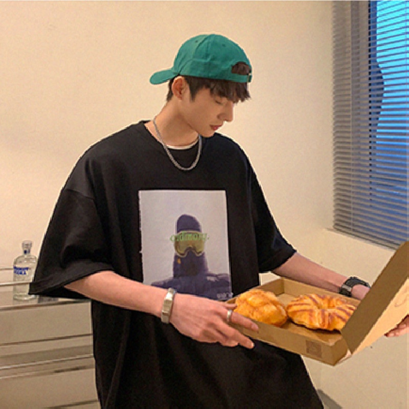 Áo Thun Dáng Rộng In Họa Tiết Hoạt Hình Phong Cách Hip Hop Đường Phố Hàn Quốc Thời Trang Mùa Hè Cho Nam