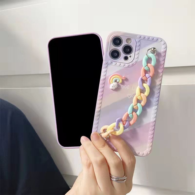 Ốp Điện Thoại Dẻo Họa Tiết Cầu Vồng 3D Kèm Dây Đeo Tay Cho IPhone 6 6S 7 8 Plus SE 2020 X XR XS Max 11 12 13 Pro Max