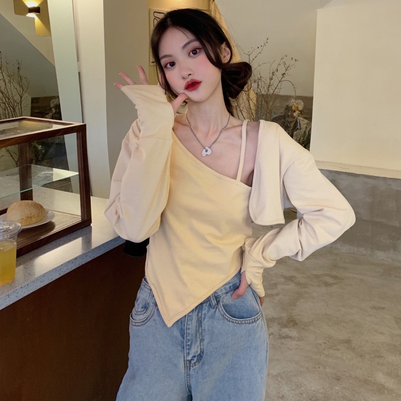 ZHELIHANGFEI Bộ Áo Cardigan Dài Tay + Quần Lưng Cao Xinh Xắn Dành Cho Nữ