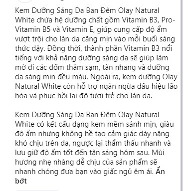 KEM DƯỠNG TRẮNG DA BAN ĐÊM OLAY NATURAL WHITE NIGHT CREAM