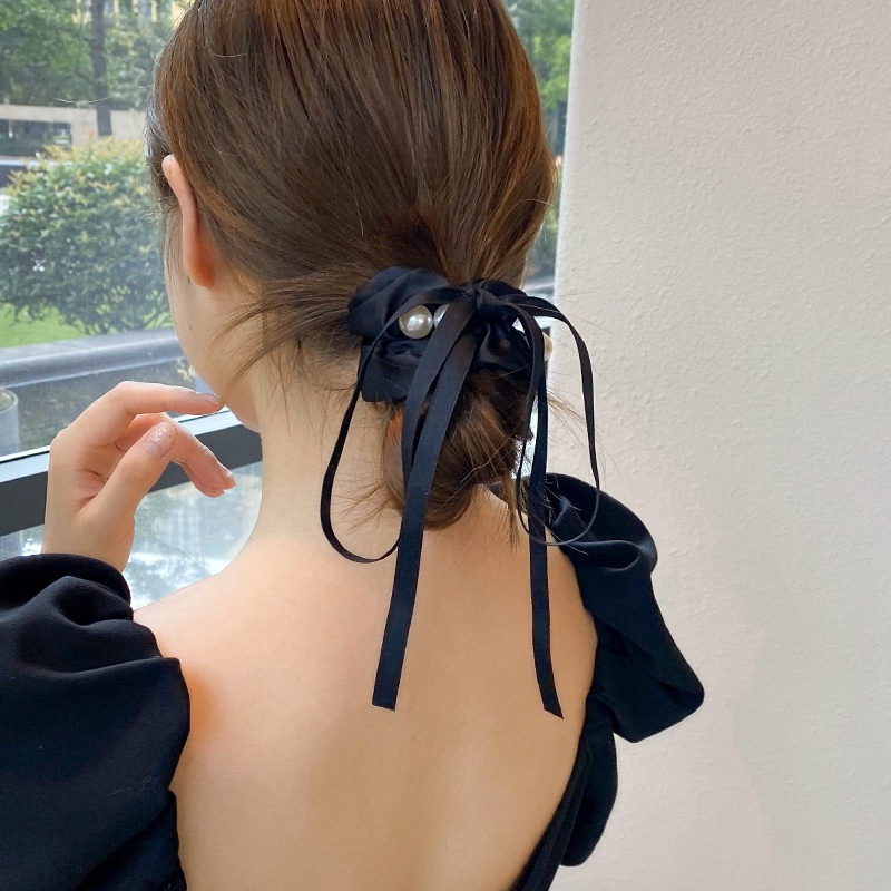 Dây buộc tóc co giãn thắt nơ đính ngọc trai phong cách Hàn Quốc cho nữ