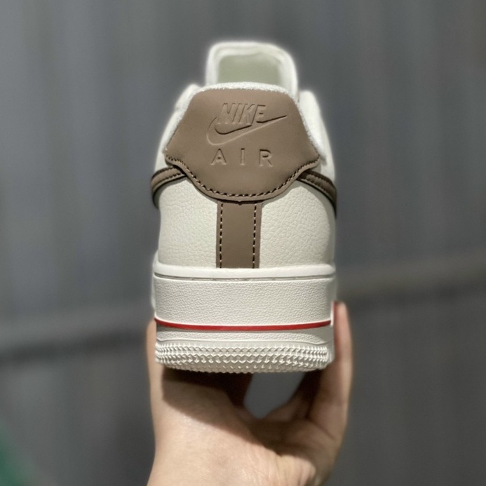 Giày Sneaker AF1 custom vệt nâu, air force 1 white brown bản mới
