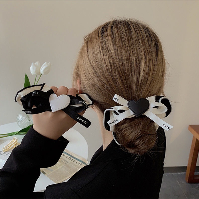 Dây Cột Tóc Bằng Vải Họa Tiết Trái Tim Phong Cách Hàn Quốc Mới
