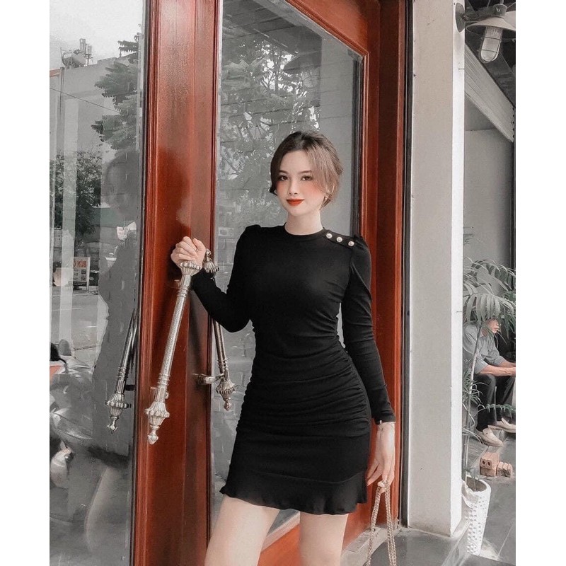 Váy body đuôi cá nhẹ cúc vai siêu đẹpcó ảnh thật và video