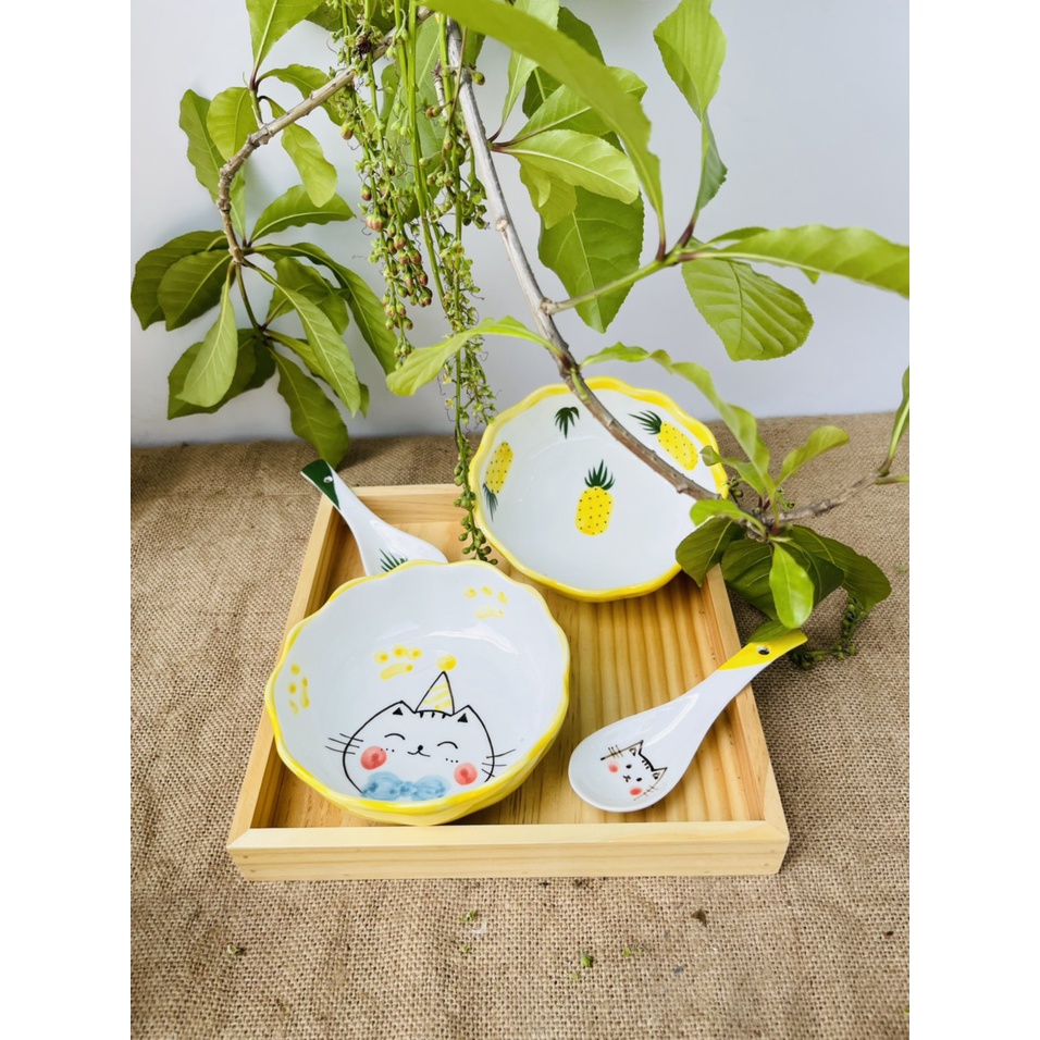 Bát Tô Nông Cho Bé Ăn Dặm, Đĩa Nhật Decor Hoạt Hình Cá, Mèo Cute, Bát Chè,... Đường Kính Miệng 13cm - Gốm Sứ Bát Tràng