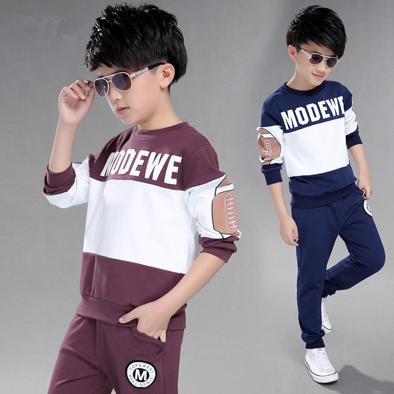 Bộ Đồng Phục Bóng Chày Hai Mảnh Gồm Áo Sweater Tay Dài In Chữ + Quần Dài 120-160cm Phong Cách Hàn Quốc Cho Bé Trai