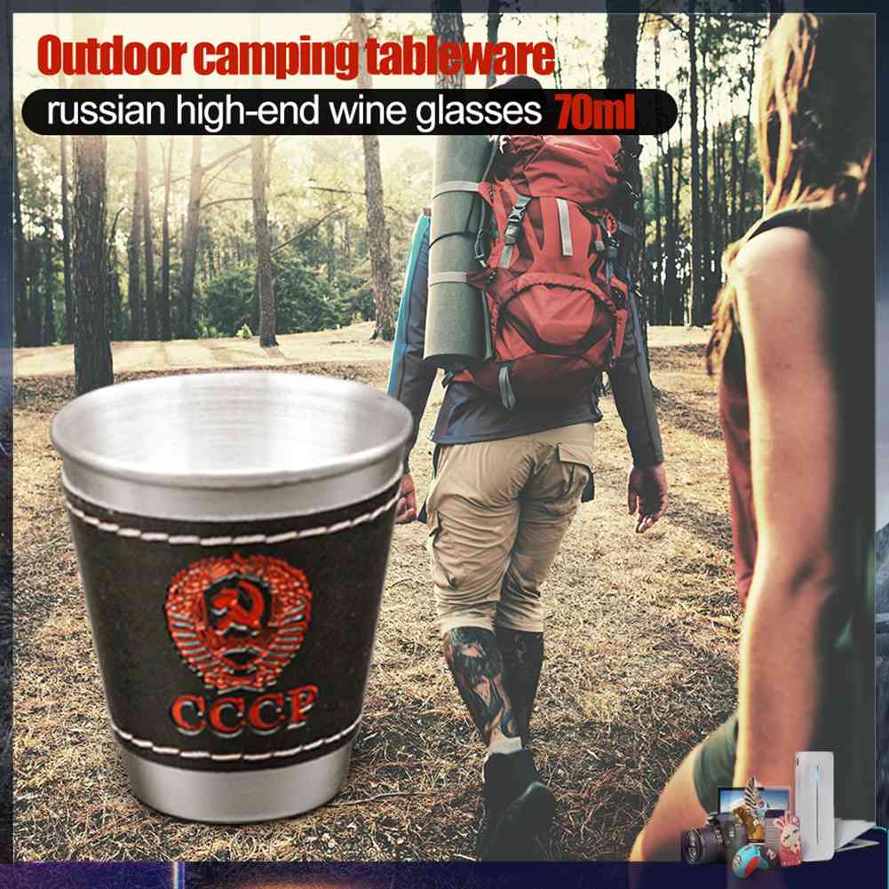 Set 4 Ly Uống Rượu Bằng Thép Không Gỉ 70ml Kèm Túi Da