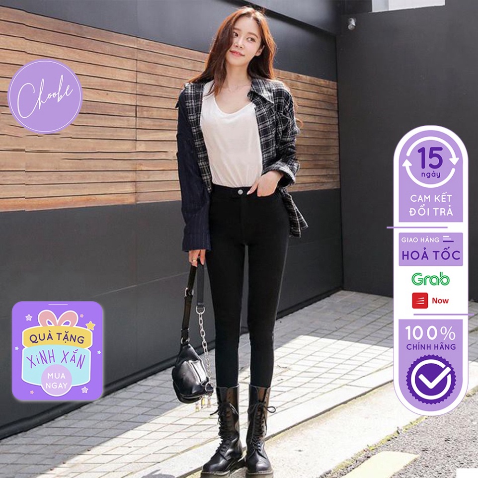 (Hàng Kho) Quần tregging nữ Choobe lưng cạp cao dài dáng thun ôm bó legging skinny vải giữ nhiệt màu đen Q13 (ảnh thật)