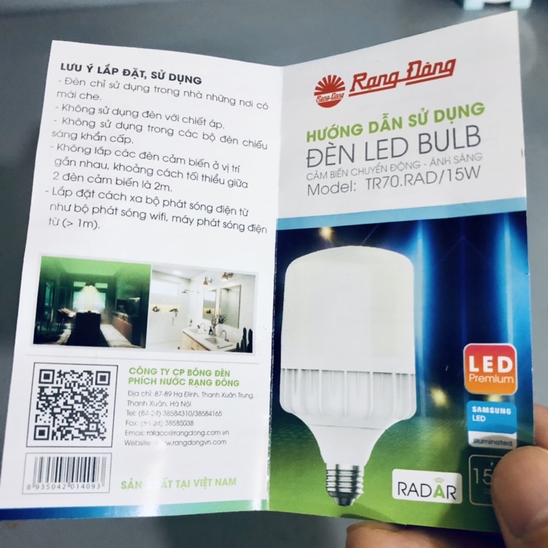 Bóng led cảm biến rạng động 9W 15W tự bật sáng khi có chuyển động