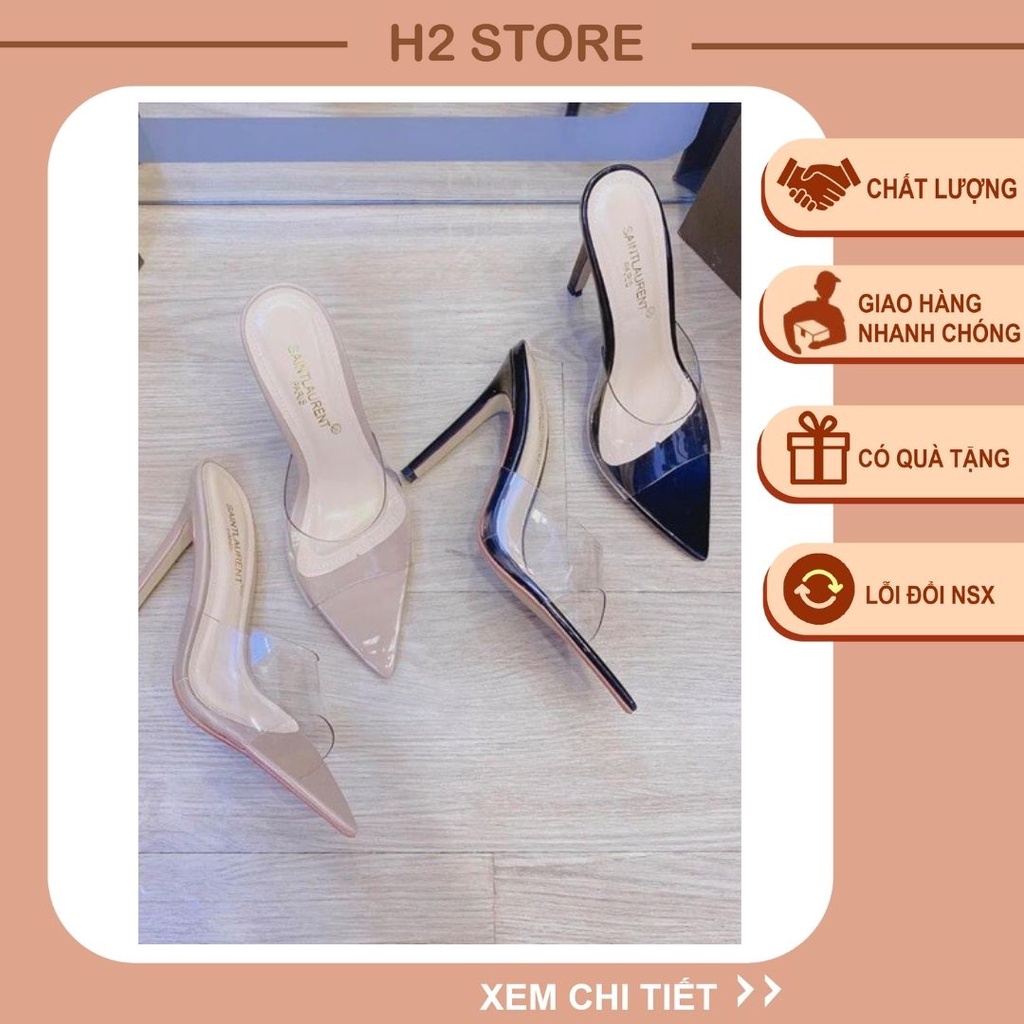 Giày gót nhọn mũi nhọn quai bản mika da bóng cao 9cm hót quanh năm