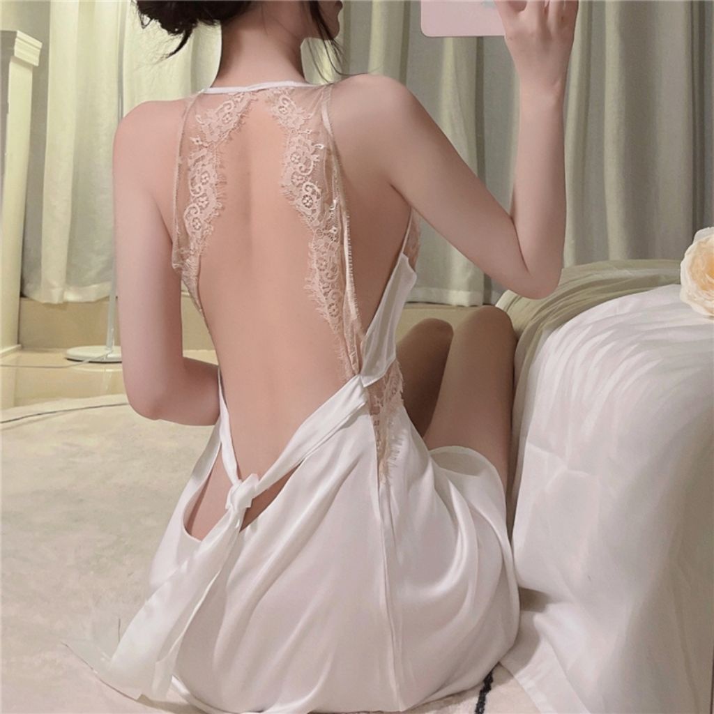 Váy ngủ 2 dây sexy Đầm ngủ lụa satin hở lưng quyến rũ M37