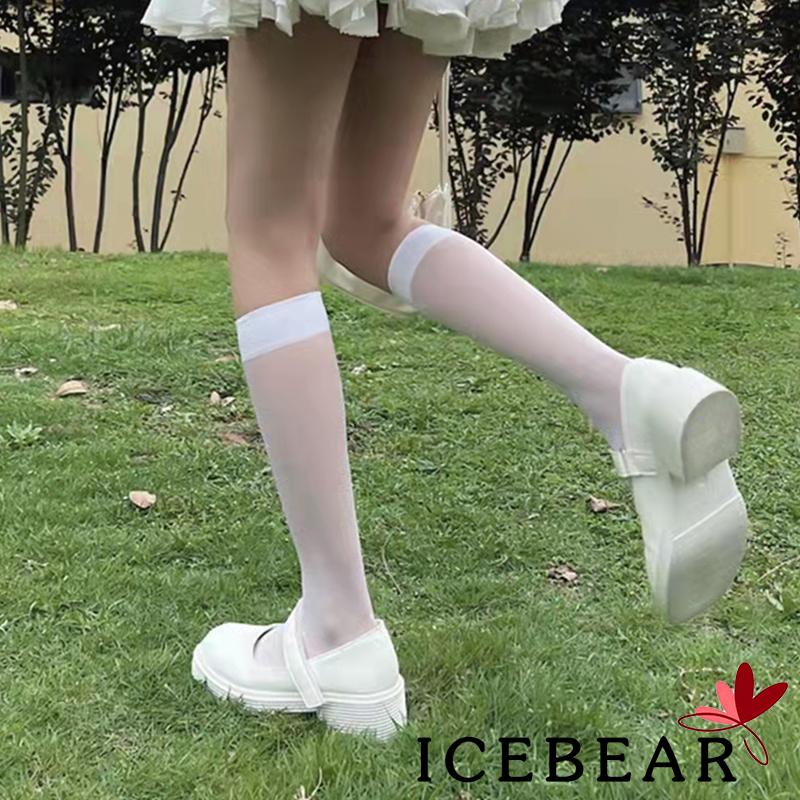 Vớ Dài Ngang Bắp Chân Mỏng Trong Suốt Co Giãn Màu Trơn Cho Nữ