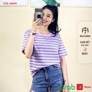 Áo phông nữ TEMA - Áo thun nữ tay lỡ kẻ ngang cổ tròn chất cotton siêu mát