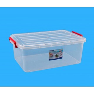 thùng nhựa, hộp nhựa đựng đồ trong suốt 15 lít, nắp có khóa cài là 2 quai xách 2 bên. H116