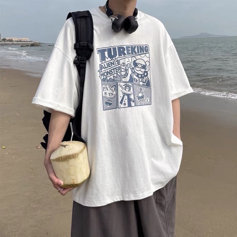 Áo thun tay lỡ nam nữ, áo phông unisex form rộng chất cotton mát mịn thấm hút mồ hôi in hình Hoạt Hình ZADOLA