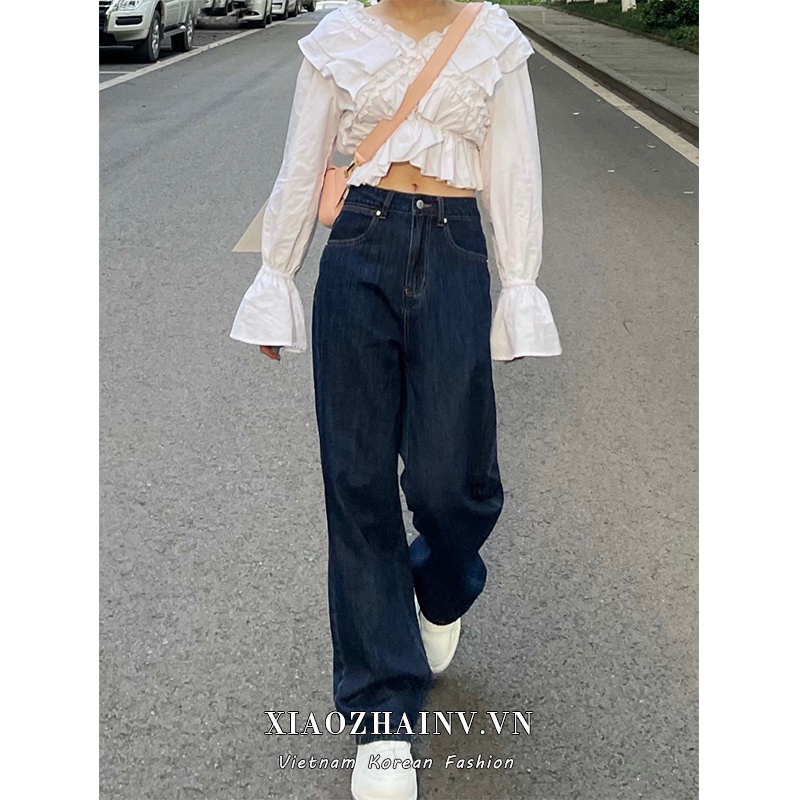 Xiaozhainv Quần jean ống rộng lưng cao phong cách vintage Hàn Quốc trẻ trung | BigBuy360 - bigbuy360.vn
