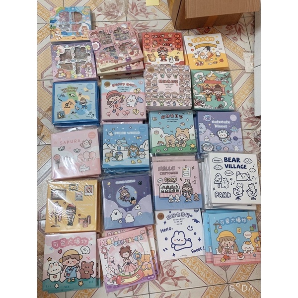 Hộp 100 miếng dán sticker cangaocon trang trí nhật kí Thỏ Bơ đáng yêu