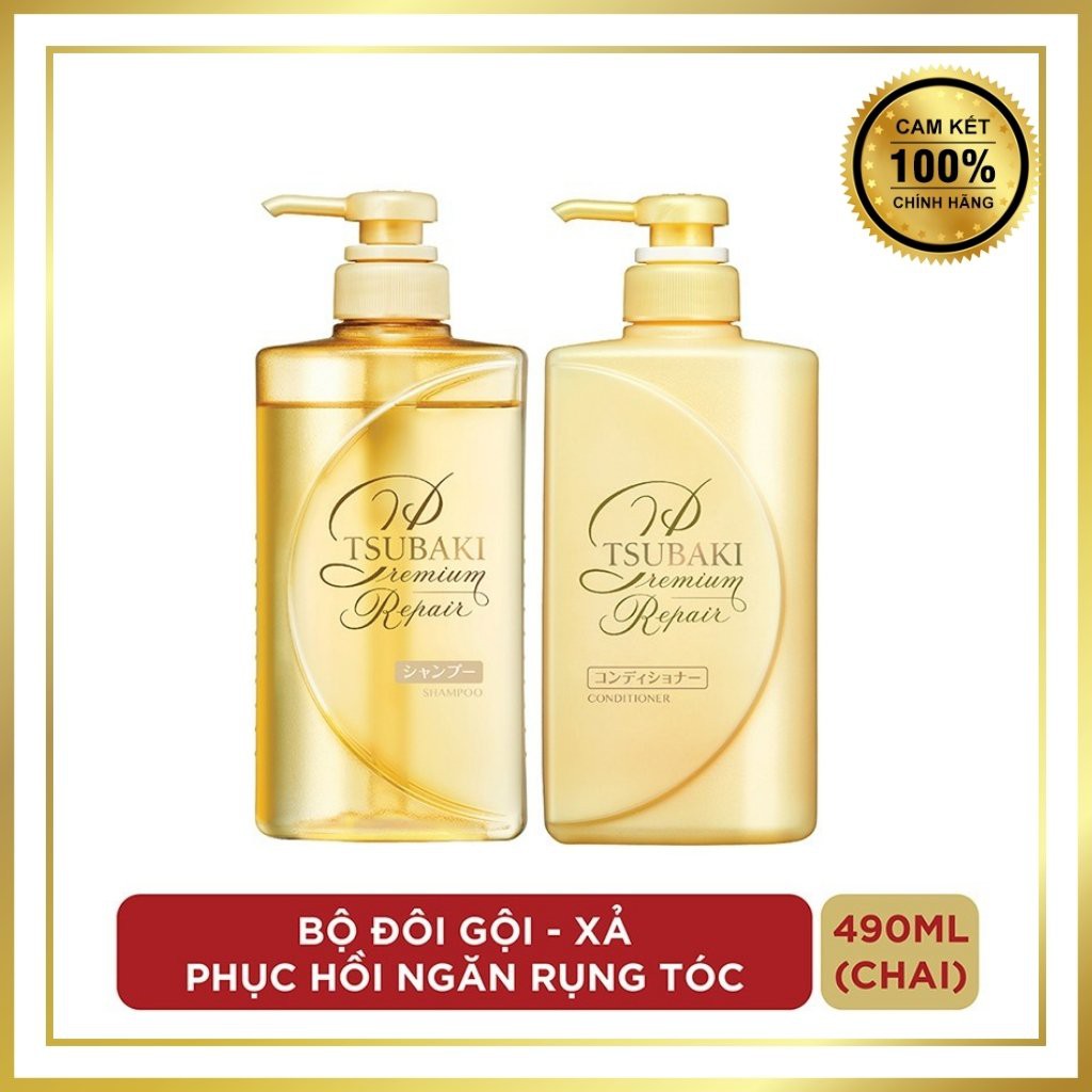 Bộ đôi dầu gội xả Tsubaki Premium Repair Phục hồi ngăn rụng tóc 490ml/chai (mẫu mới)