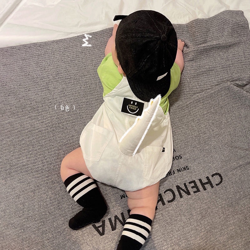 Bộ Áo Liền Quần Vải Cotton In Hoạt Hình Khủng Long Kiểu Hàn Quốc Thời Trang Mùa Hè Cho Bé