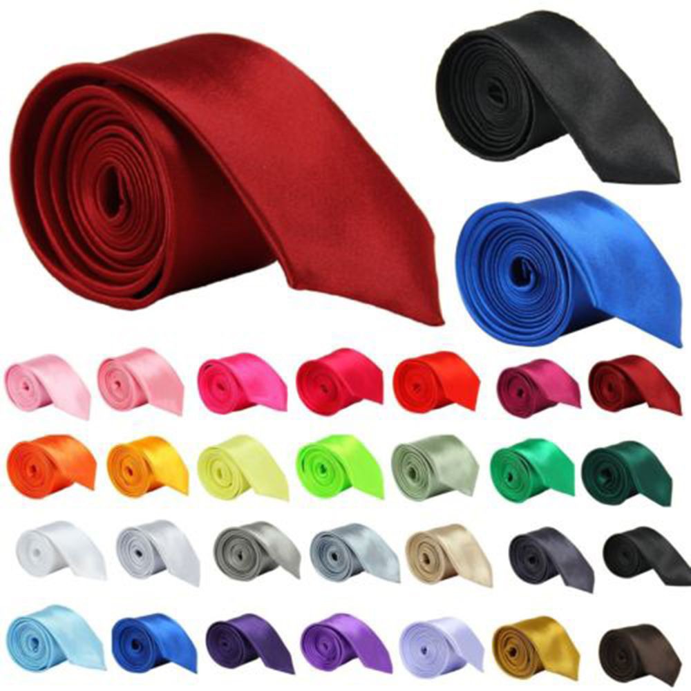 Casual Slim Neck Party Tie Solid Wedding Necktie Men Skinny