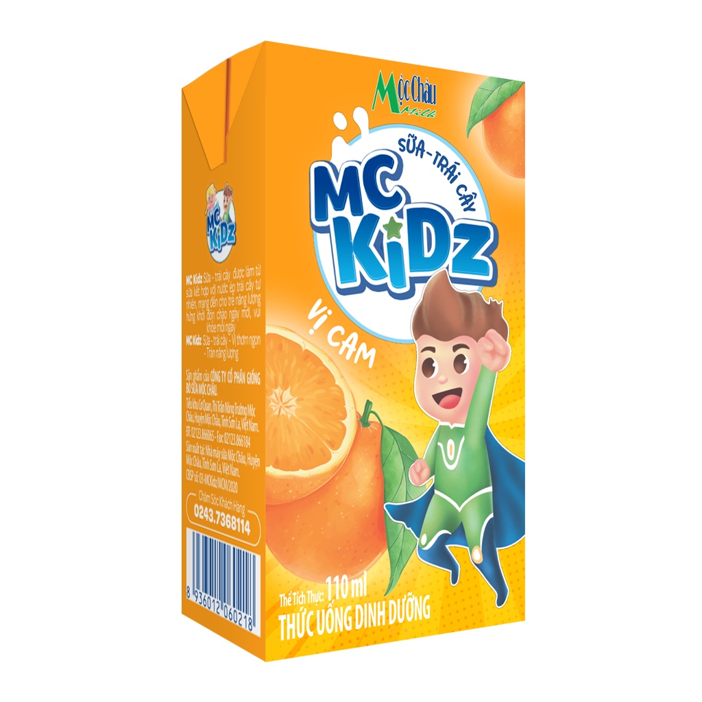 (Vỉ 4 hộp 110 ml)Sữa chua uống Mộc Châu MC kidz  (Cam/dâu/trái cây)