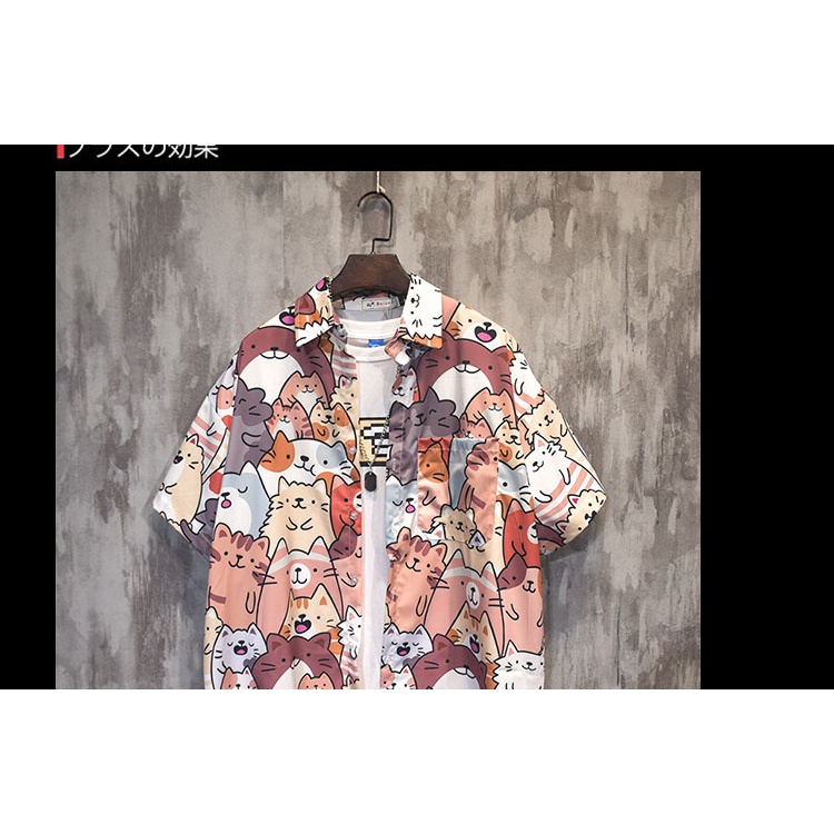 Áo sơ mi, áo sơ mi nam nữ unisex in hình mèo cute, chất vải poly mềm mát trẻ trung, cá tính QC5