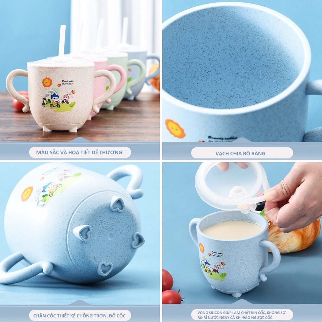 Cốc tập hút - cốc tập uống có tay cầm và nắp chống tràn cho bé, dung tích 270 ml