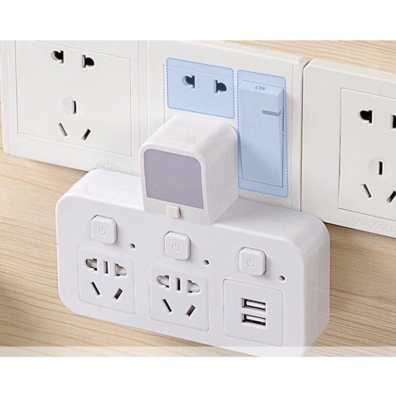 CHIA Ổ ĐIỆN ĐA NĂNG BẢN ĐẶC BIỆT Kết hợp Đèn + Cổng Sạc USB + Chống Giật + Chống Sét- Bảo hành 1 đổi 1-MIPIPISHOP