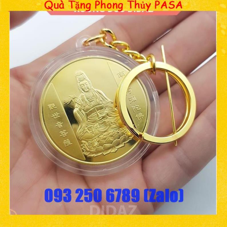 Móc Treo Chìa Khóa xe máy, ô tô, xe hơi Đồng Xu Quan Thế Âm Bồ Tát, cầu bình an, quà tặng ý nghĩa
