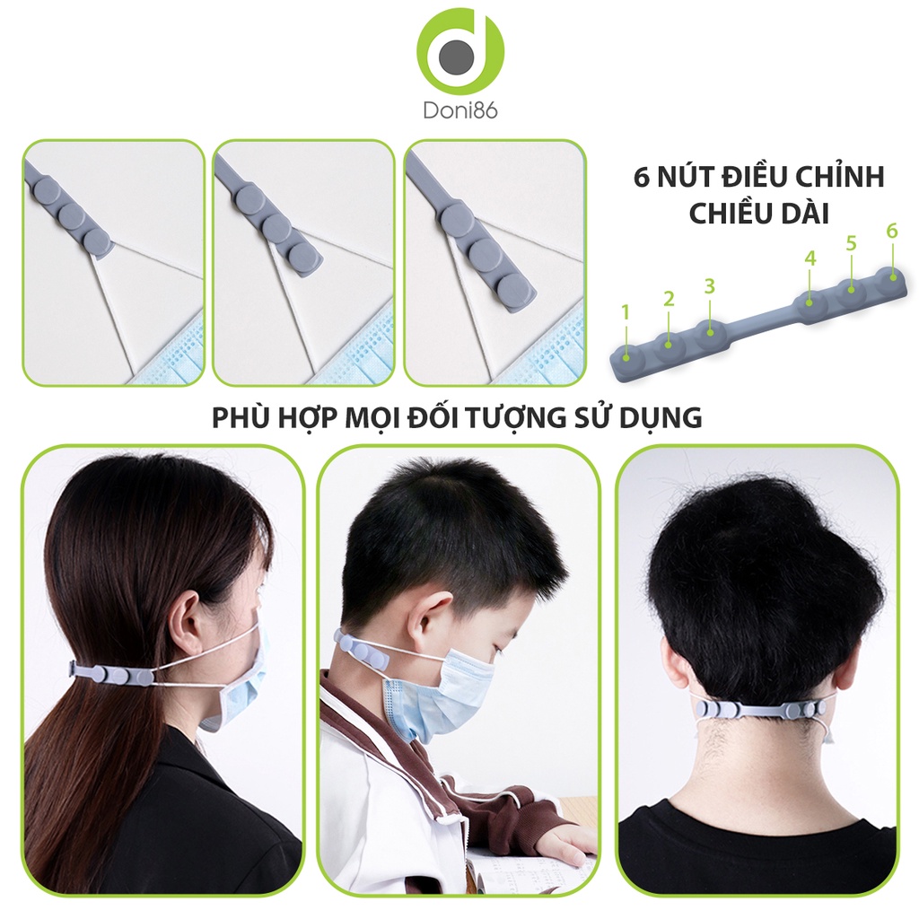 Dây đeo khẩu trang silicone chống đau vành tai 6 nút điều chỉnh, thoải mái khi đeo khẩu trang cả ngày - Doni - DOPK201