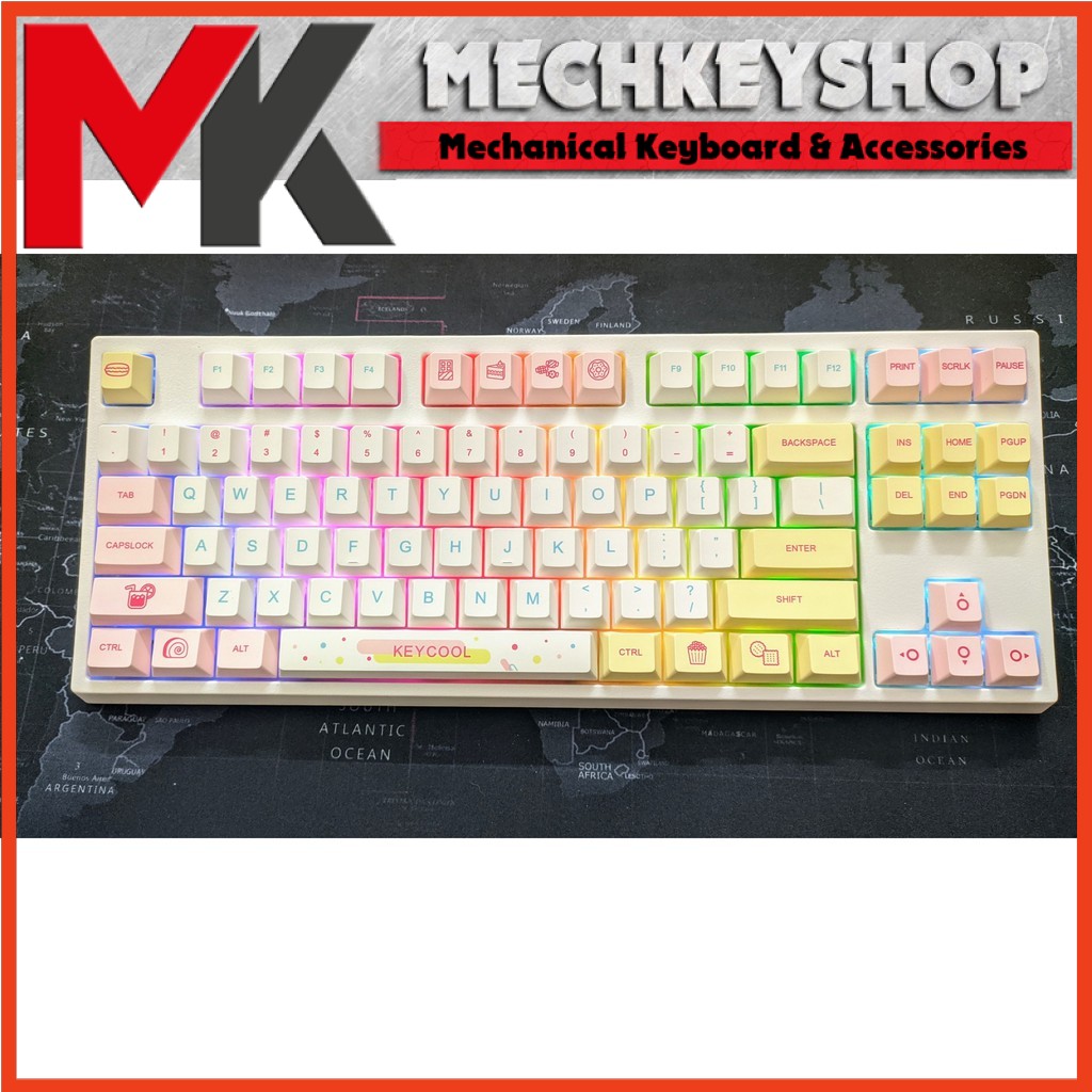 Bàn phím cơ Bluetooth Keycool 87 Macaron Hotswap Keycap Cherry Profile Dye sub chất lượng cao