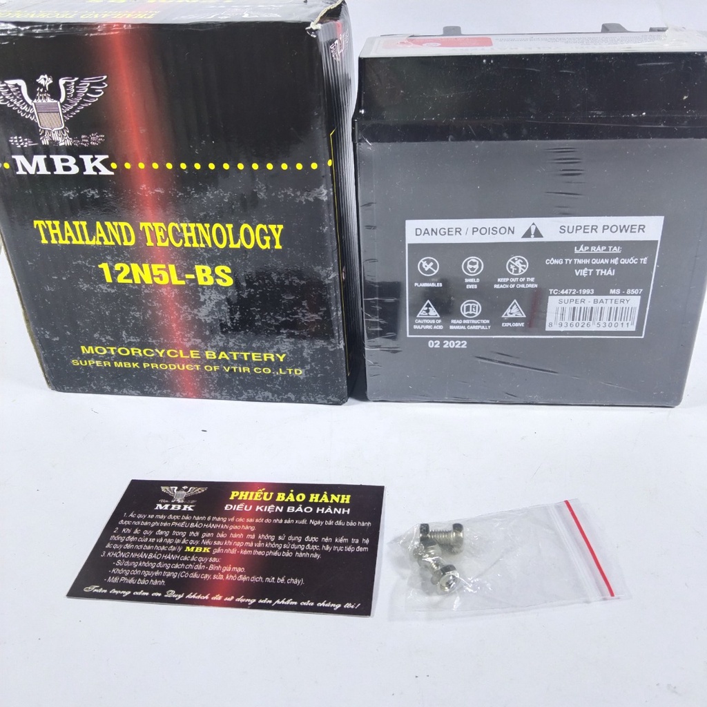 Bình ắc quy khô xe máy THAILAND mã 12N5L-BS,kích thước 120x60x125mm, bảo hành 12 tháng