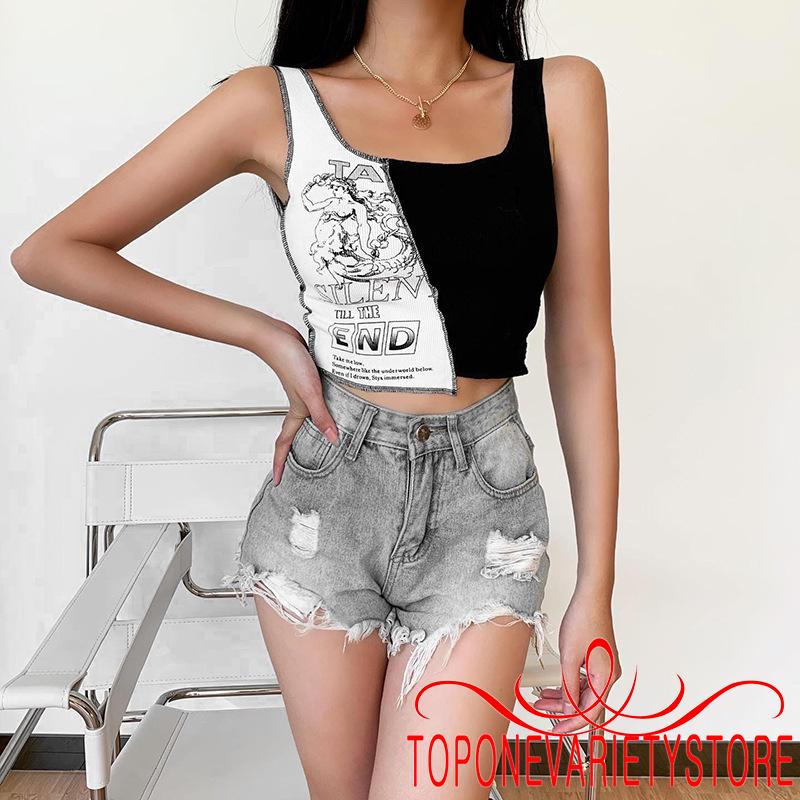 Áo Lửng Nữ Không Tay Có In Chữ Thời Trang Quyến Rũ