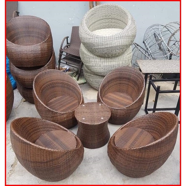 Bàn ghế nhựa giả mây mẫu sofa trứng