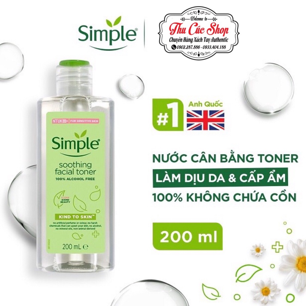 Nước Hoa Hồng soothing facial toner Simple Cân Bằng Ẩm Cho Da 200ml [HÀNG CHÍNH HÃNG]