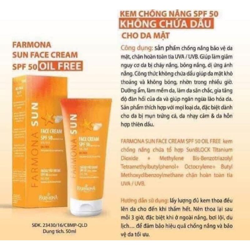 Kem Chống Nắng Farmona Sun Face Cream Oil Free SPF50