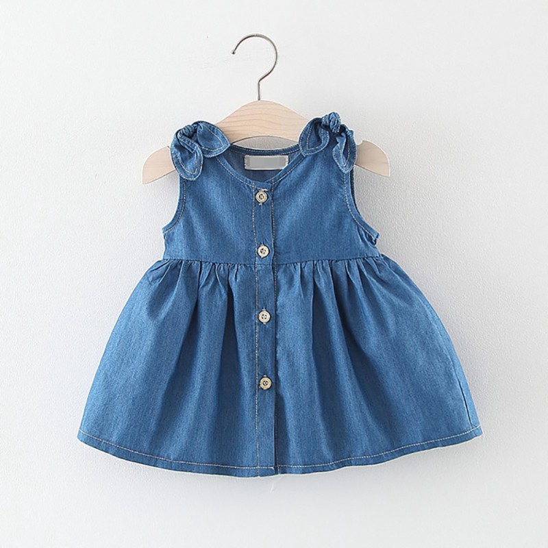Đầm Denim Màu Trơn Cho Bé Gái 0-2 Tuổi