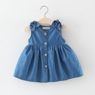Đầm denim màu trơn cho bé gái 0-2 tuổi
