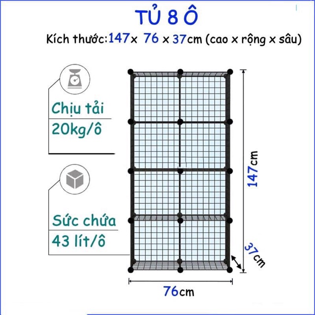 TỦ GHÉP LƯỚI SẮT ĐA NĂNG 8 Ô.