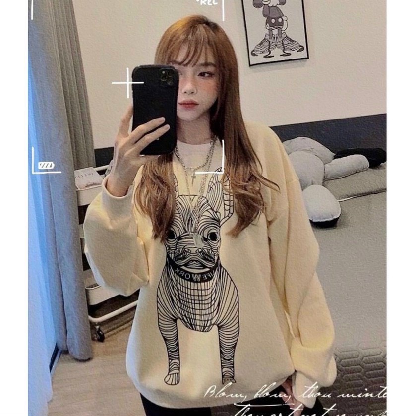 Áo hoodie SUSTORE Áo Nỉ Nữ Dáng Rộng Sweater Hình Chú Cún  lưới dày ấm nhiều màu