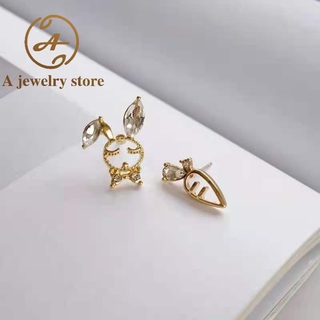 Khuyên tai bạc 925 hình thỏ và cà rốt đính đá dễ thương