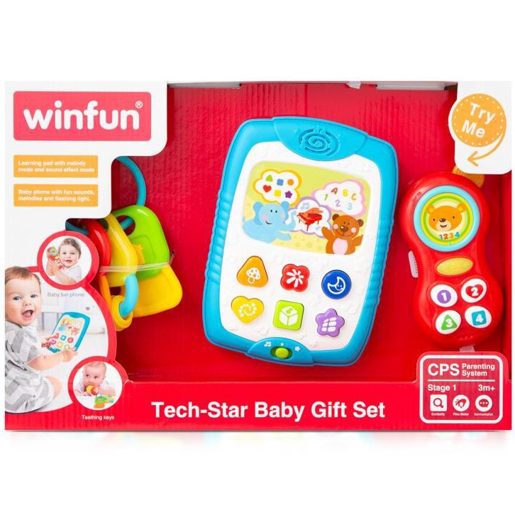 Set 3 món đồ chơi công nghệ điện thoại, Ipad kèm chìa khóa gặm nướu Winfun 3024/3025