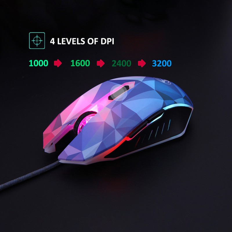 ‘NEW’ 3200DPI Wired Mouse 7 Circular Breathing LED Light Cool Diamond Version Gaming Mouse [BLACKPINK]