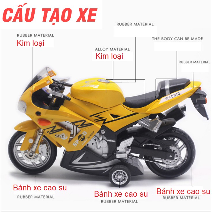 Mô hình xe máy mô tô thể thao bằng hợp kim nhựa có âm thanh và đèn đồ chơi trẻ em